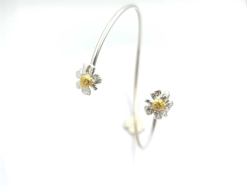 Real Chamomile Flower Bracelet: Sterling Silver Adjustable Cuff