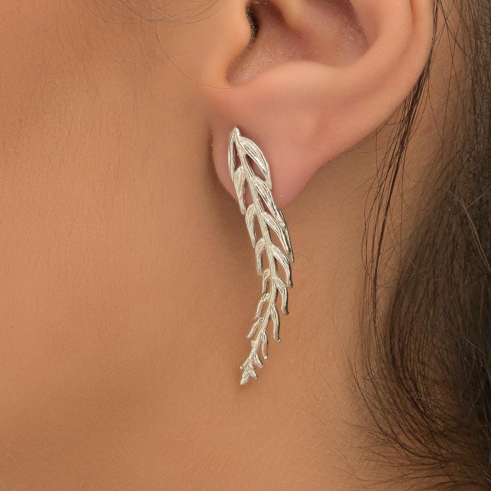 Araucaria Leaf Earrings: Nature Lover Jewelry (Silver or Gold)