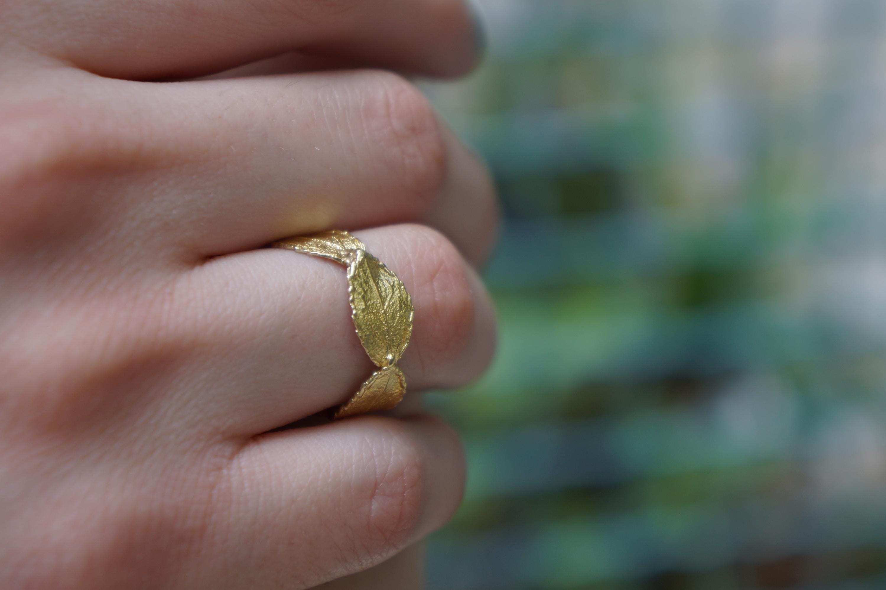 Sterling Silver Leaf Ring – Handmade Nature Inspired Dainty Rose Leaf Band