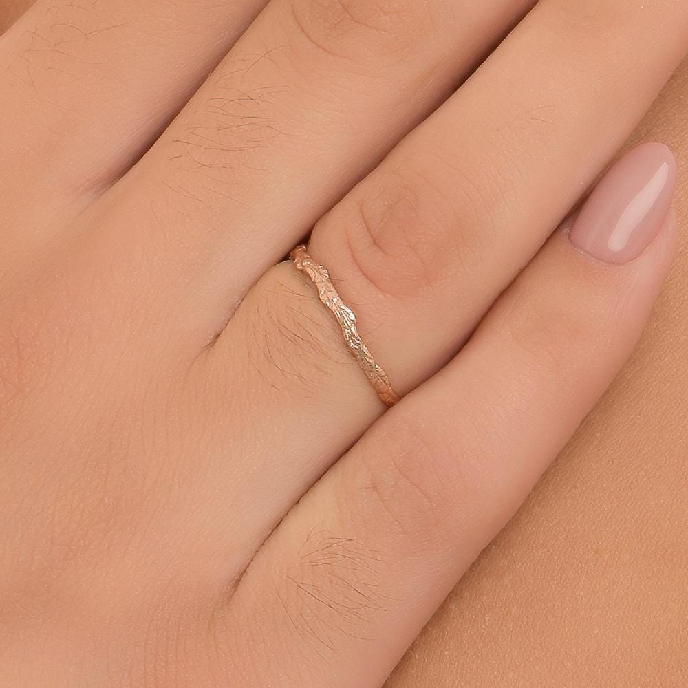 Thin Gold Twig Ring – Dainty Handmade Gold Band with Organic Design