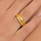 Citrus Tree Bark Ring: Unisex Wood Texture, 14k Gold Plated Brass