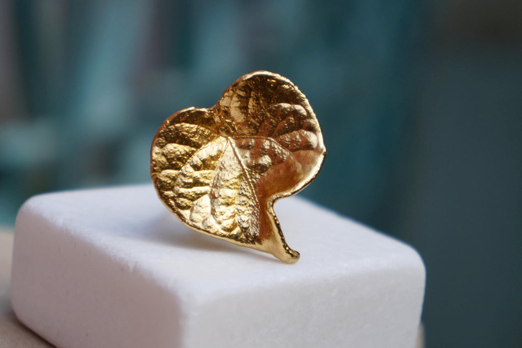Forest Leaf Ring - 14k Gold-Plated Brass, Adjustable Plant Jewelry
