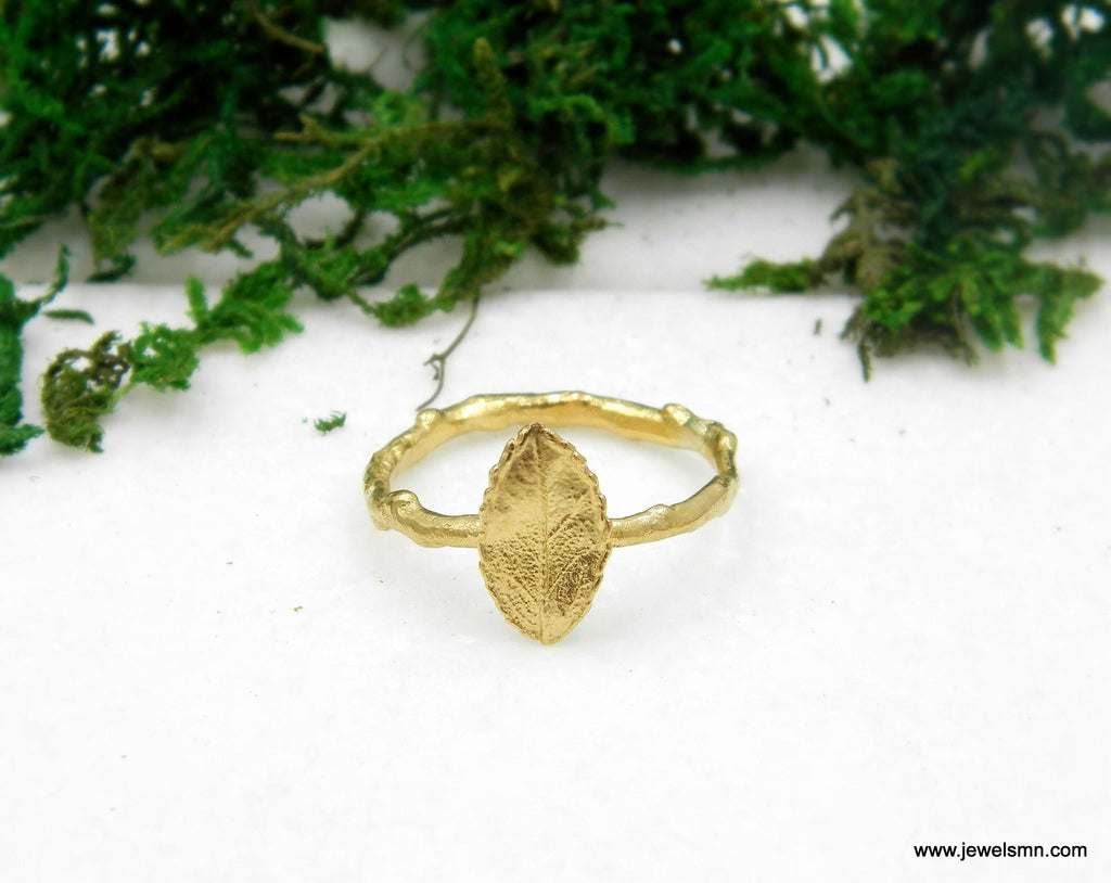 Botanical Brass Ring - Handmade Rose Leaf, Eco-Friendly Style