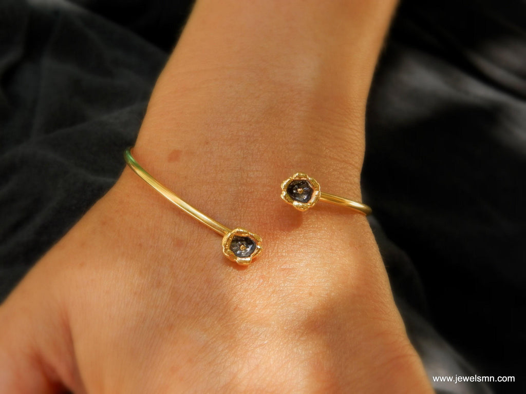 Lily Flower Arm Cuff Bracelet: 14K Gold Plated Recycled Brass