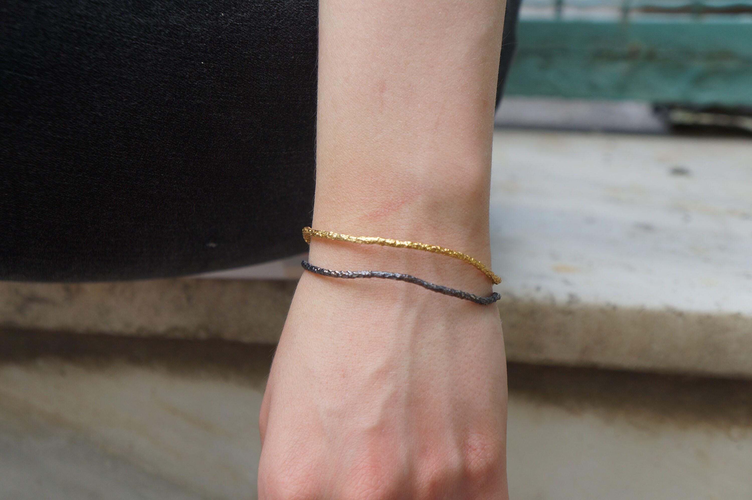 Two-Tone Pine Branch Cuff Bracelet - Adjustable Recycled Brass Jewelry