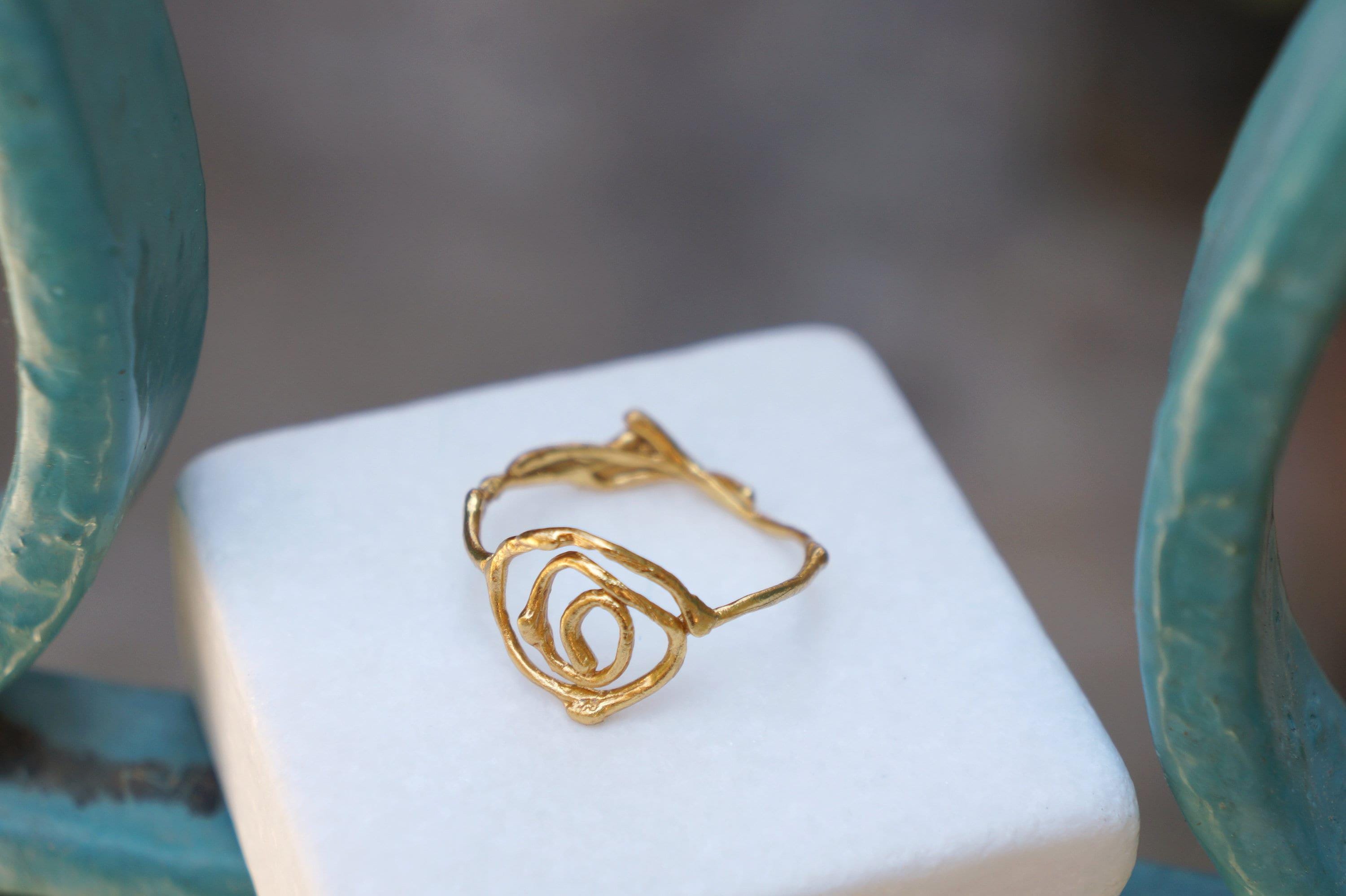 Spiral Jasmine Ring – Handmade Gold Twig Band With Real Plant Detail