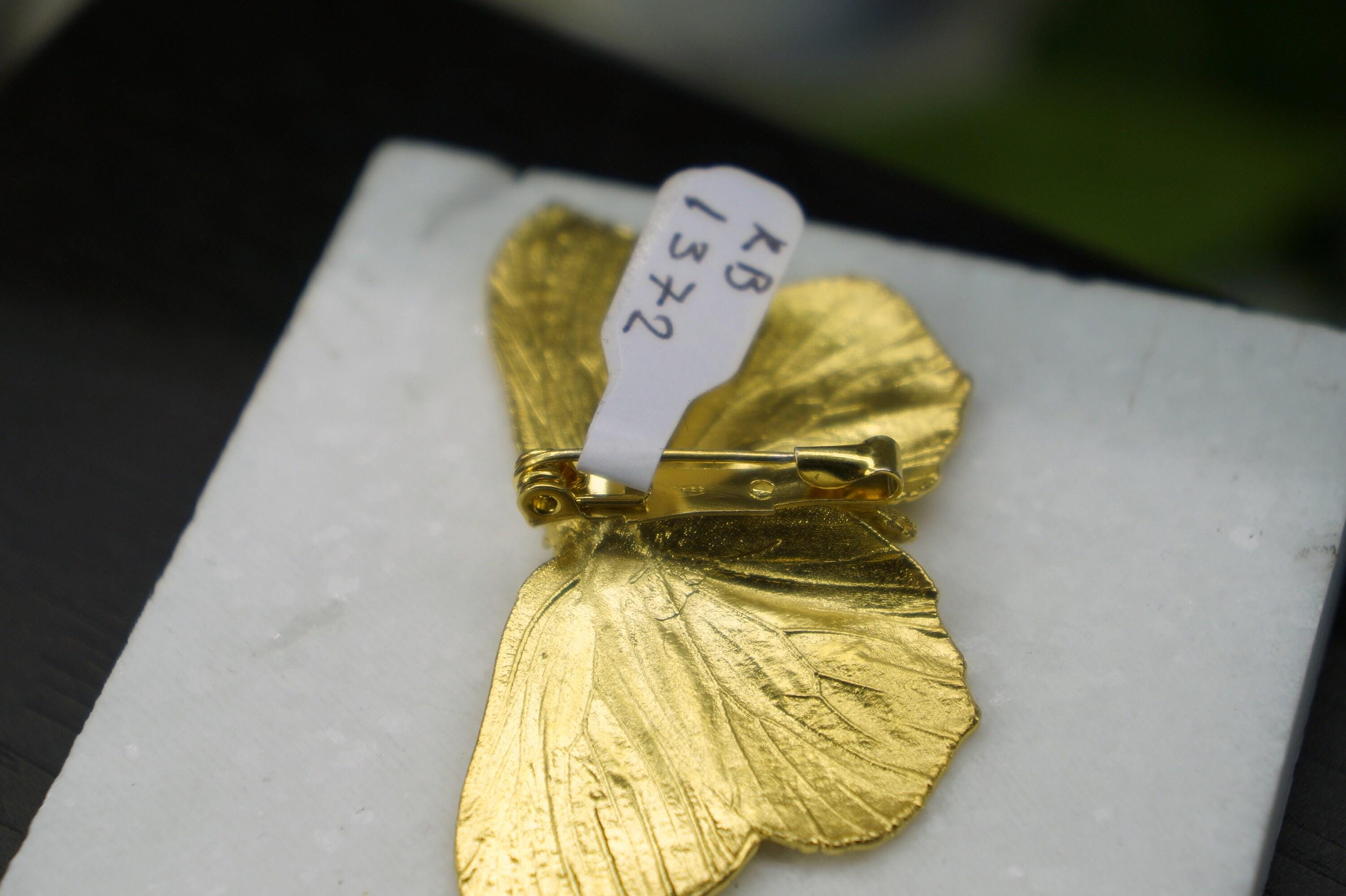 Butterfly Brooch – Handmade 14k Gold Plated Brass with Real Butterfly Wings