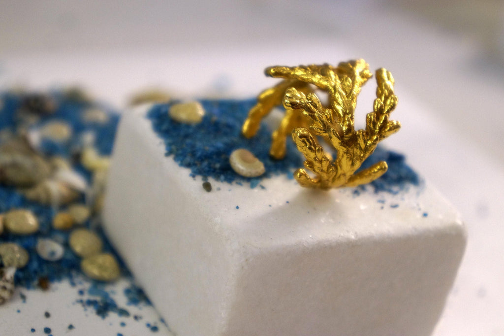 Gold Plated Statement Ring - Wide Brass Band With Cypress Leaf Design | Nature Inspired Jewelry