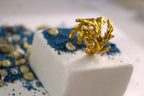 Juniper Leaf Ring: Gold-Plated Brass, Nature-Inspired Statement