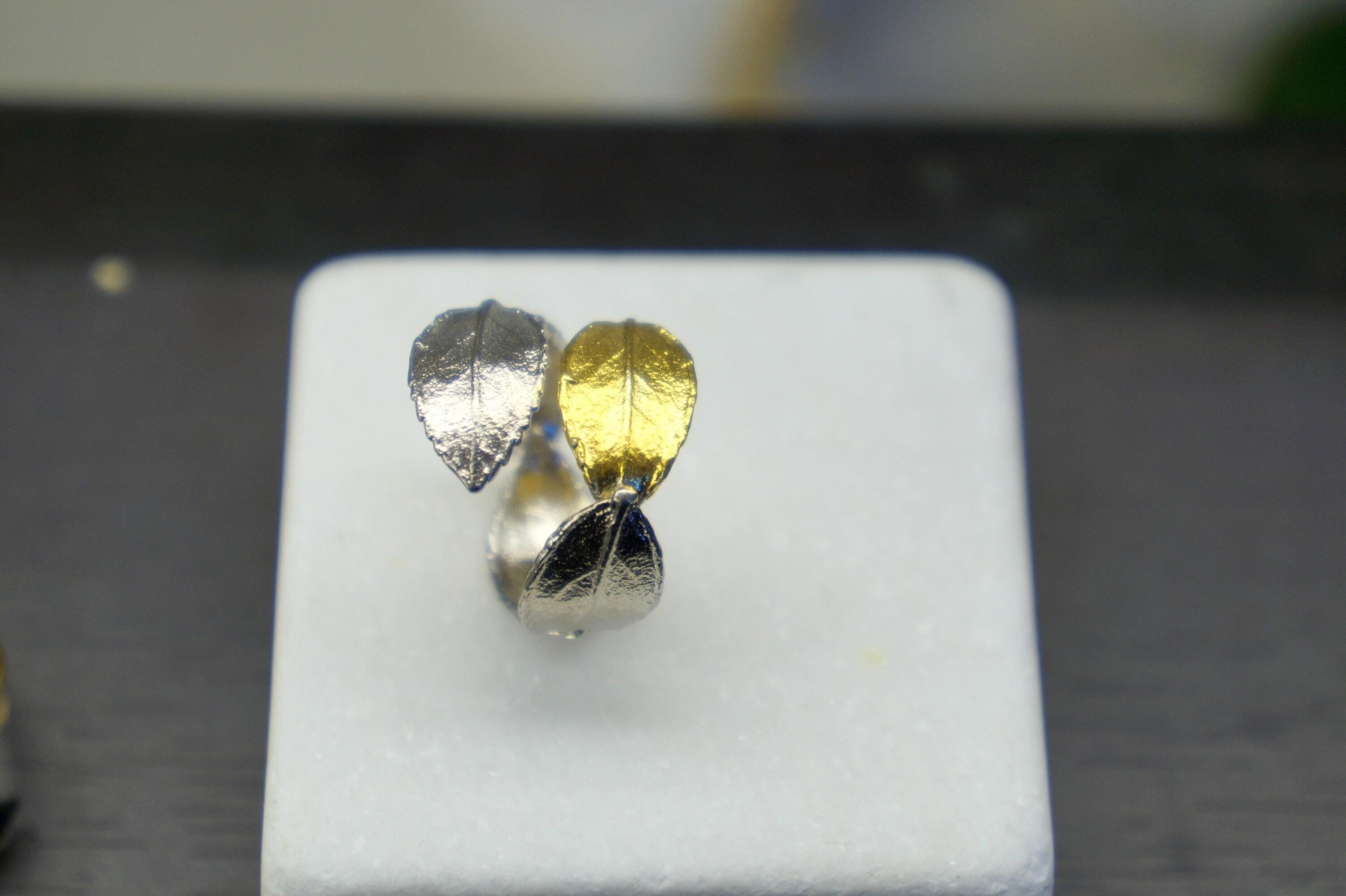 Real Rose Leaf Ring: Handmade Nature Jewelry in Gold-Plated Brass