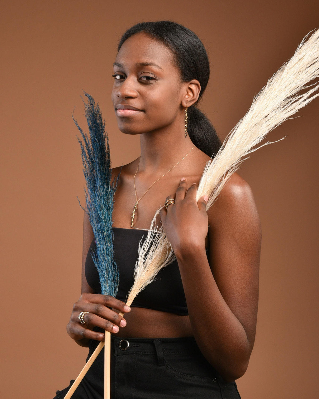 Acacia Branch Necklace – Gold Plated Necklace with Black Rhodium Jewelry Detail