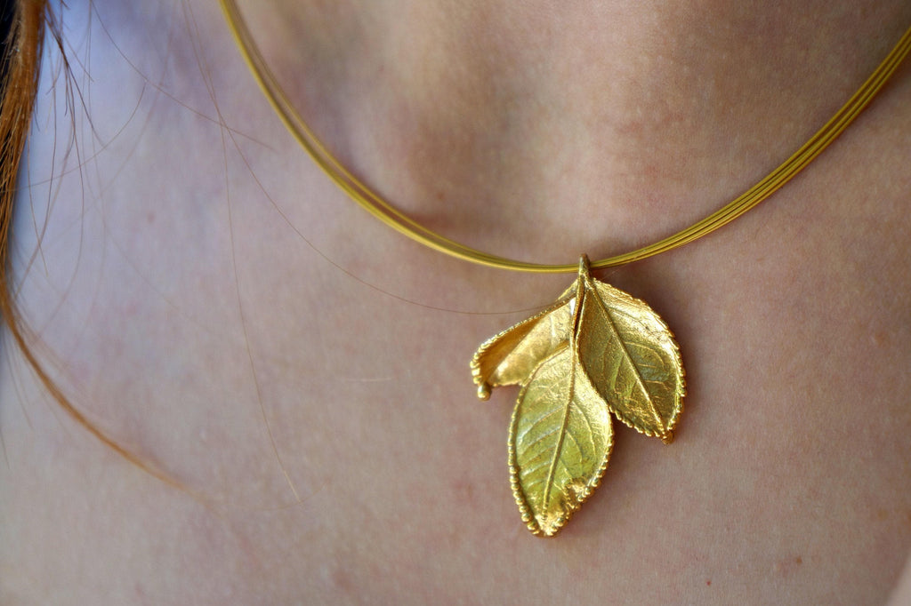 Rose Leaf Necklace - Eco-Friendly, Gold-Plated Brass Botanical Jewelry