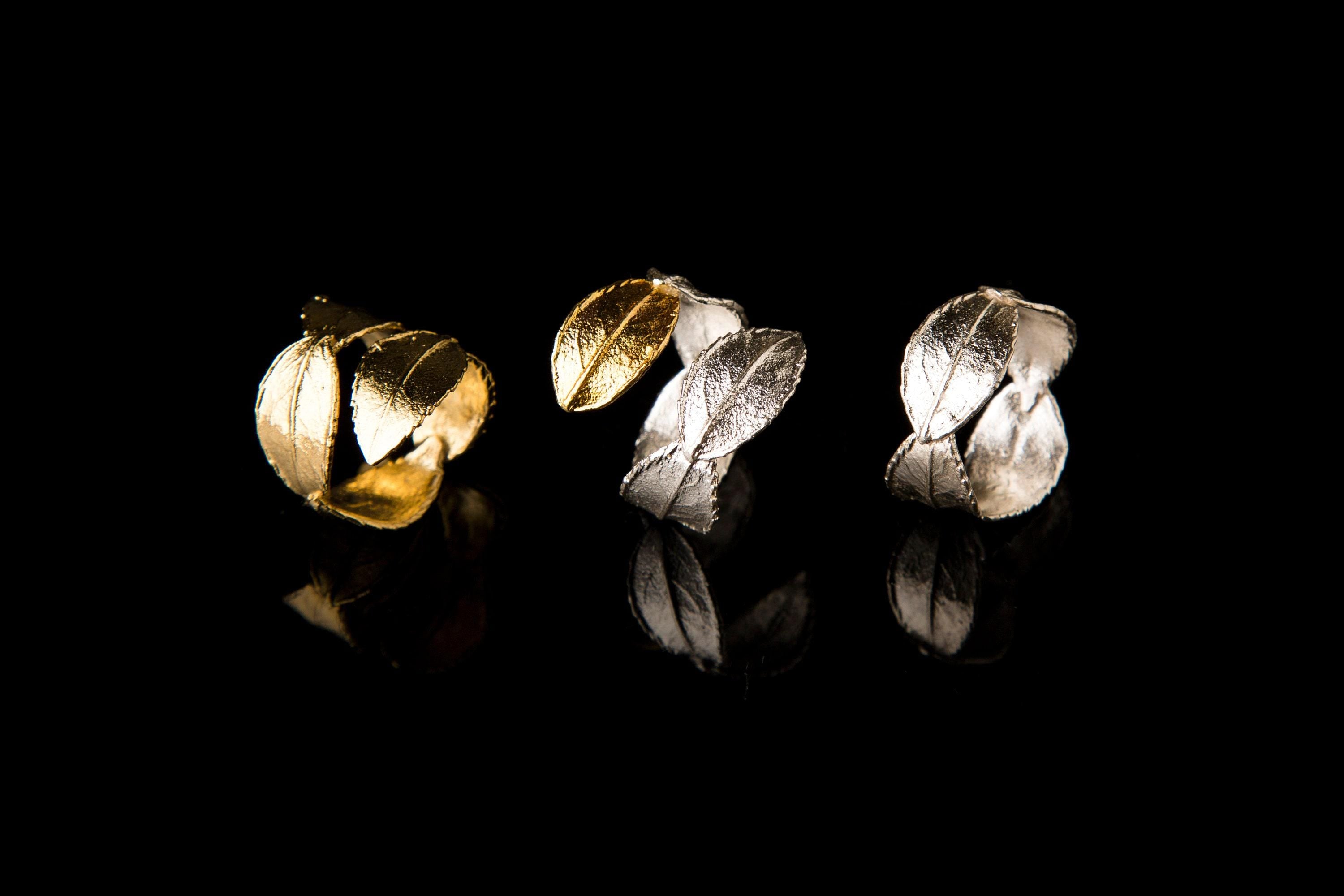 14K Gold Plated Ring – Nature Inspired Rose Leaf Jewelry | Handcrafted Gift