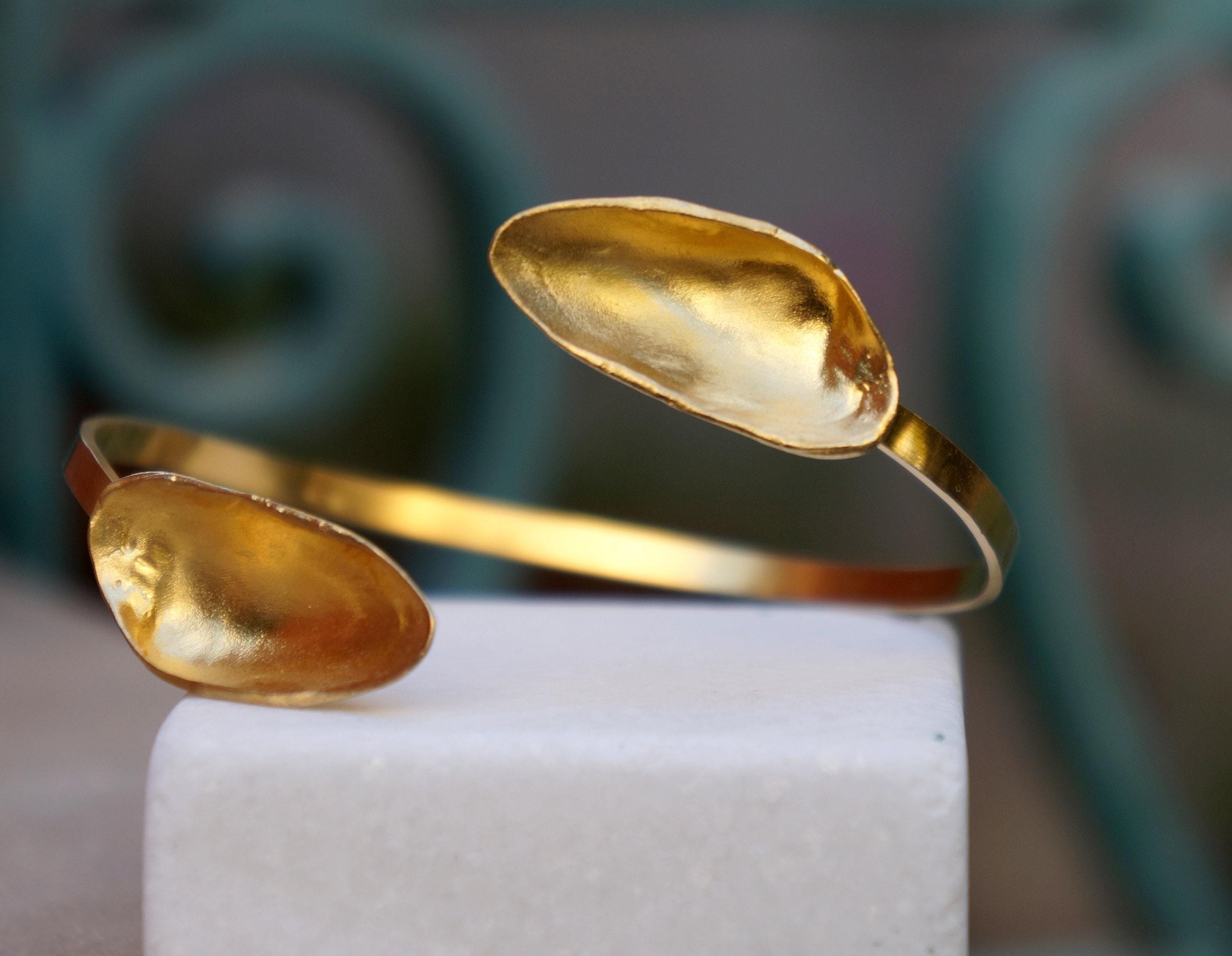 Clam Shell Bracelet – Adjustable Gold Plated Brass Cuff | Nature Inspired Jewelry