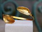 Clam and Mussel Bracelet: Nature-Inspired Adjustable Gold-Plated Brass Cuff