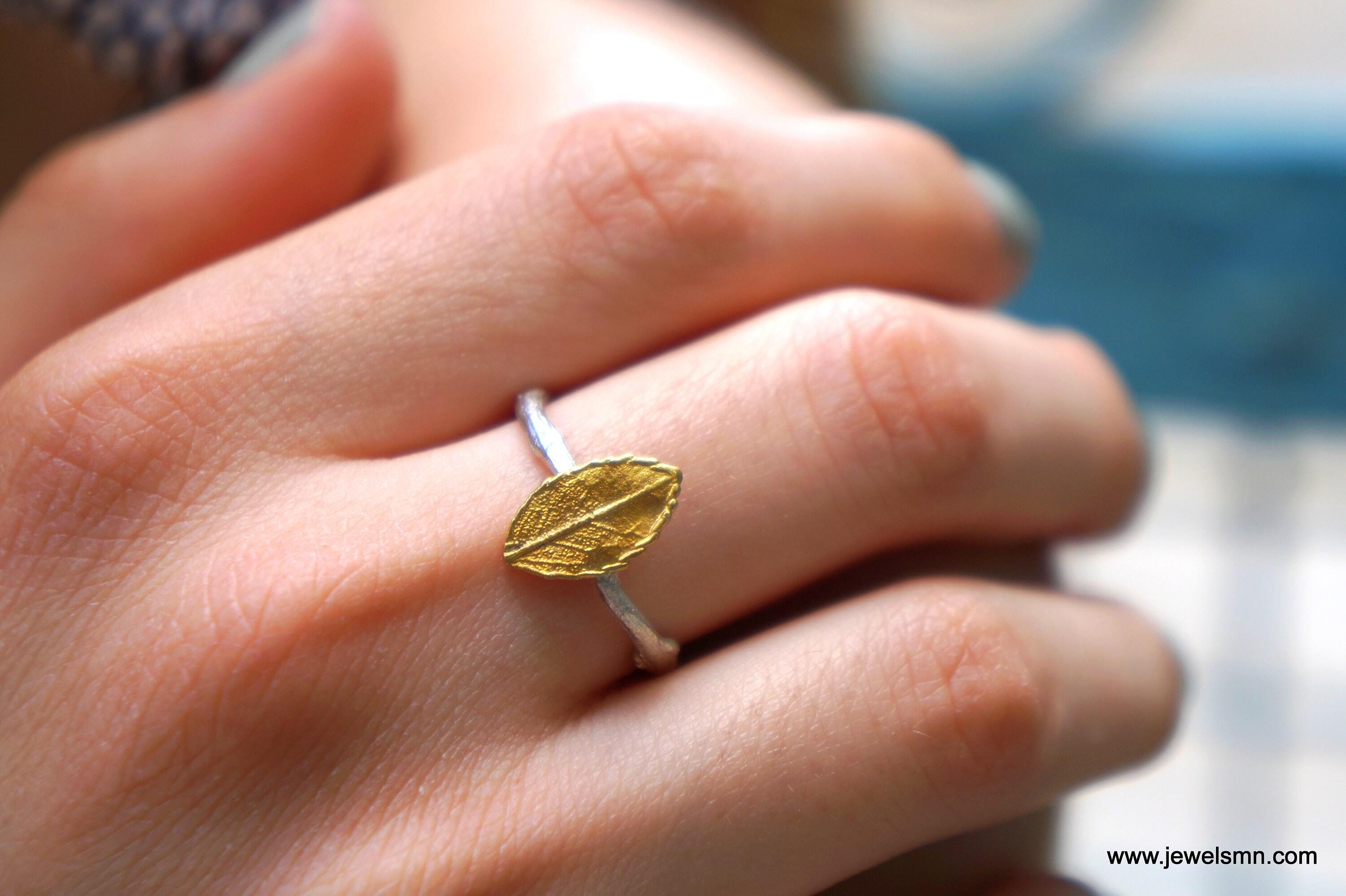 Handmade Brass Ring – Eco Luxury Ring with Rose Leaf Design | Adjustable Botanical Jewelry