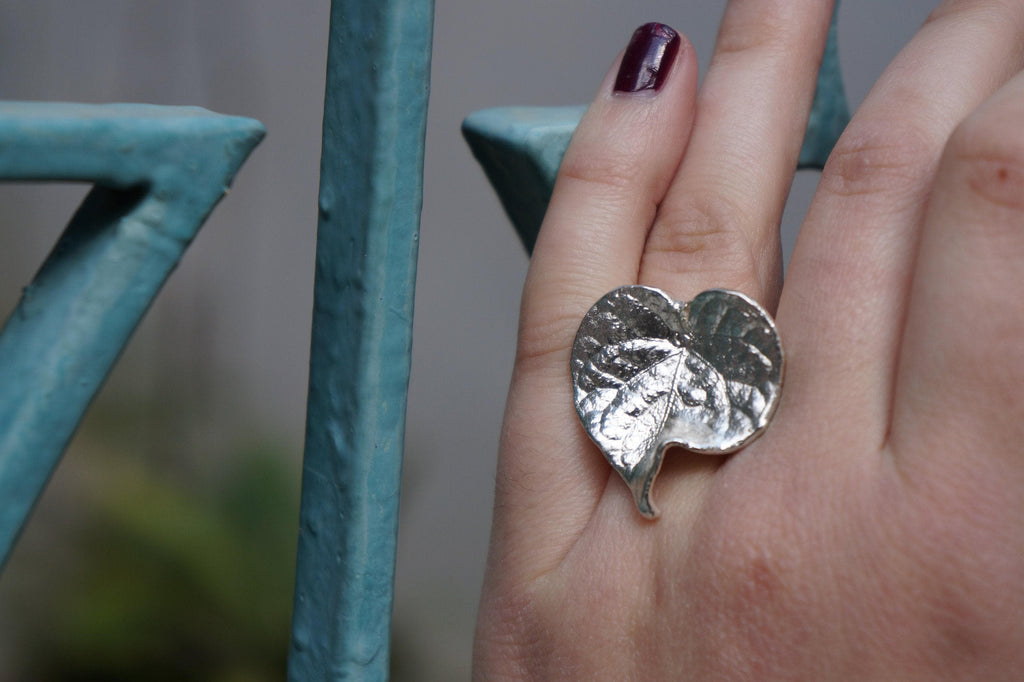 Forest Leaf Ring - 14k Gold-Plated Brass, Adjustable Plant Jewelry