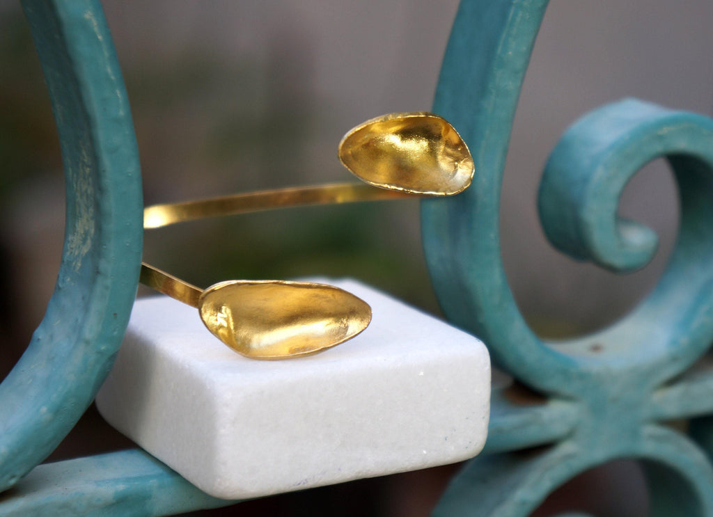 Clam Shell Bracelet – Adjustable Gold Plated Brass Cuff | Nature Inspired Jewelry