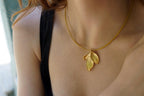 Rose Leaf Necklace - Eco-Friendly, Gold-Plated Brass Botanical Jewelry