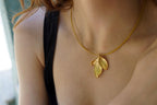 Rose Leaf Necklace - Eco-Friendly, Gold-Plated Brass Botanical Jewelry