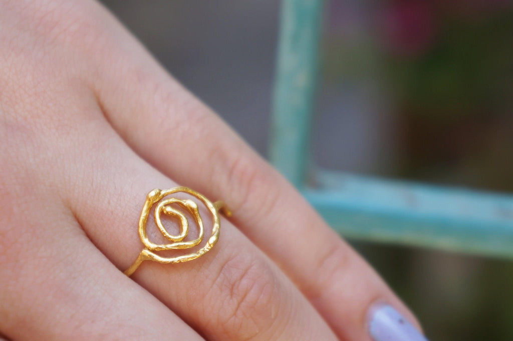Spiral Twig Ring – Minimalist Gold Plated Brass Jasmine Plant Jewelry