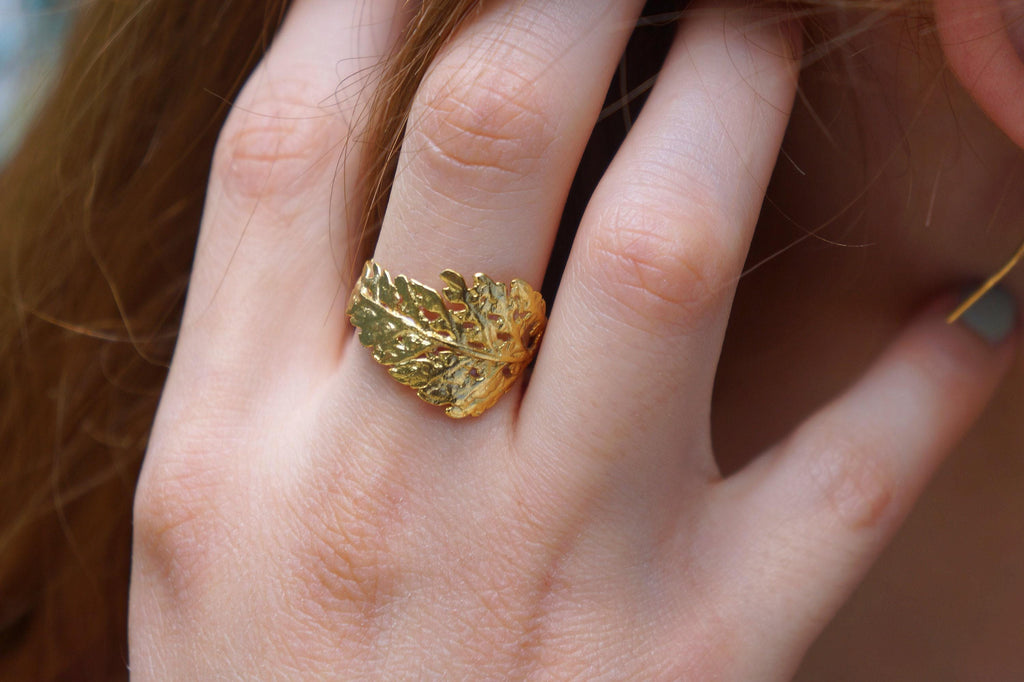Fern Leaf Ring: Gold Plated Brass, Nature-Inspired Design