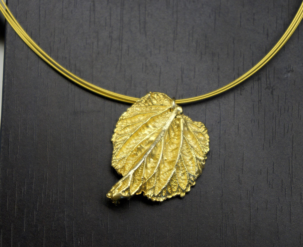 Boho Gold-Plated Brass Necklace: Real Mulberry Leaf, Nature Inspired