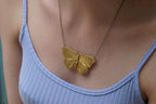 Butterfly Pendant Necklace: Gold Plated on Recycled Brass - Black Rhodium Chain