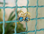 Nature-Inspired Earrings, Araucaria Leaf with Murano Glass (Gold-Plated Brass)