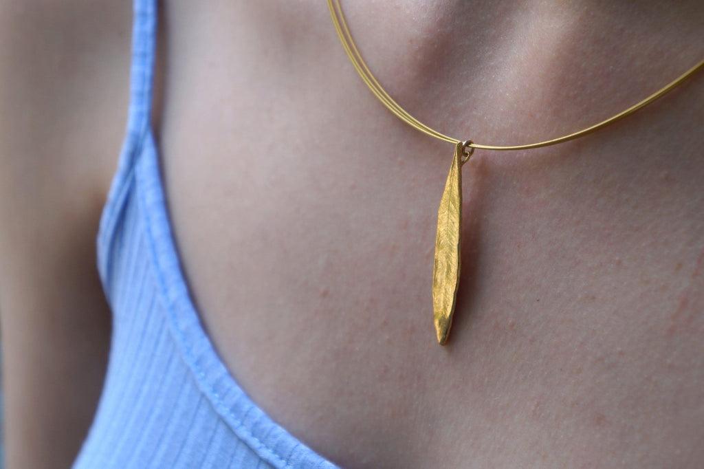 Gold Olive Leaf Necklace – 14K Gold Plated Pendant Necklace on Recycled Brass