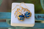 Nature-Inspired Earrings, Araucaria Leaf with Murano Glass (Gold-Plated Brass)