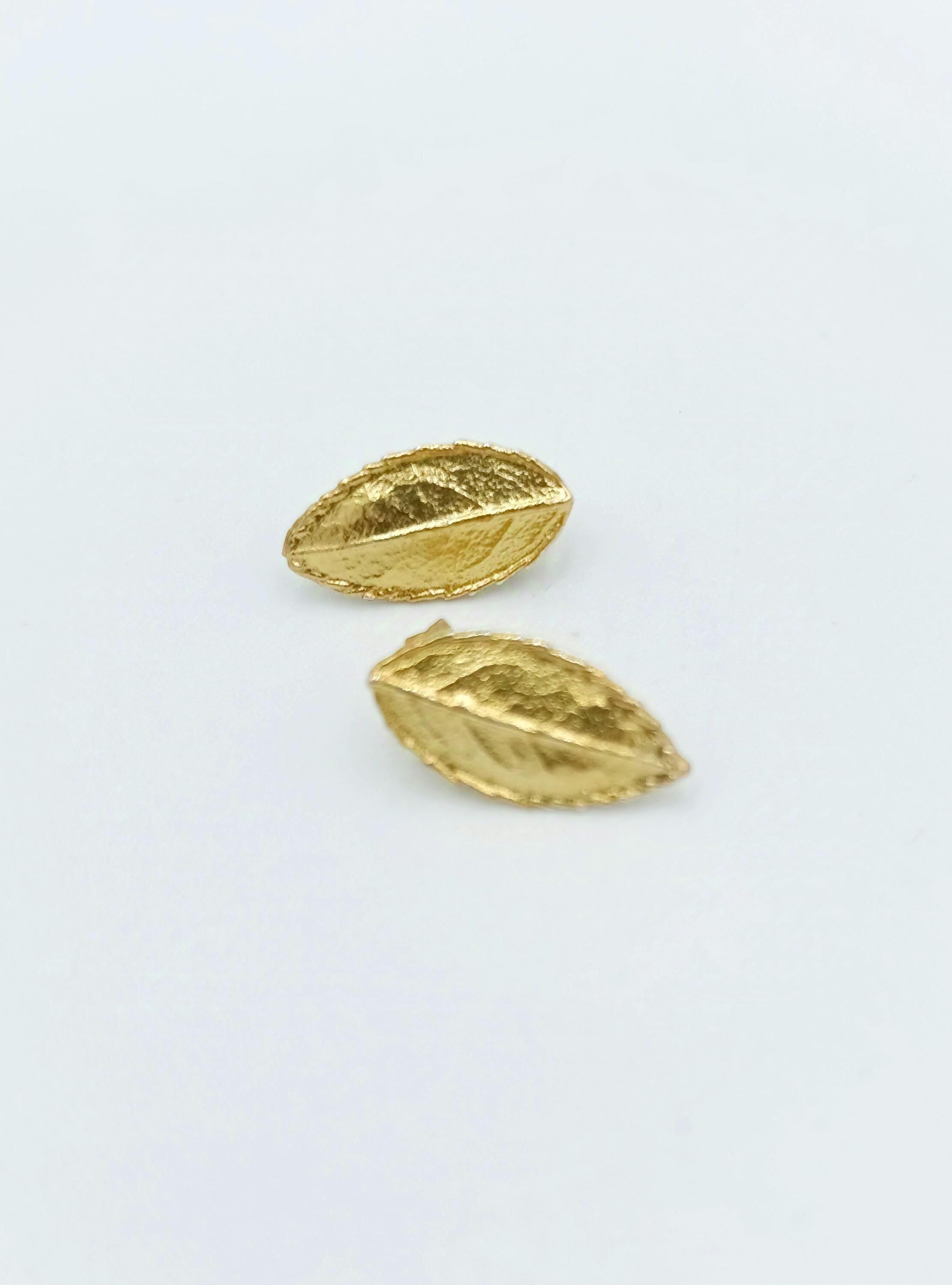 Nature-Inspired Earrings: Real Leaf Design - Gold Plated Brass & Silver