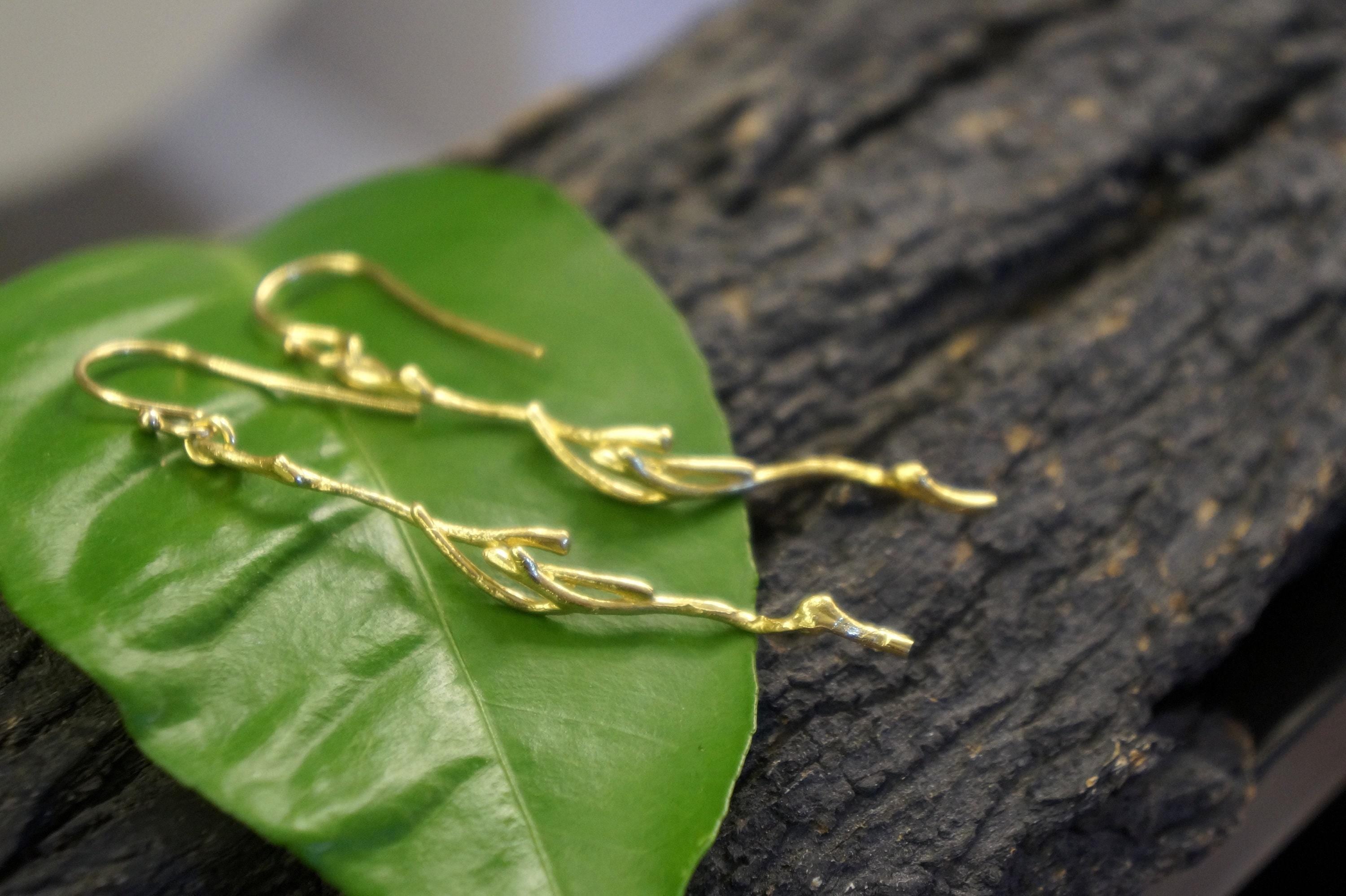 Jasmine Twig Earrings – Recycled Brass Gold Plated | Nature Inspired Jewelry