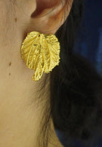 Gold Mulberry Leaf Earrings, 14K Gold-Plated Brass Jewelry, Statement Earrings, Jewelry for Women, Gift for Her, Handmade Jewelry