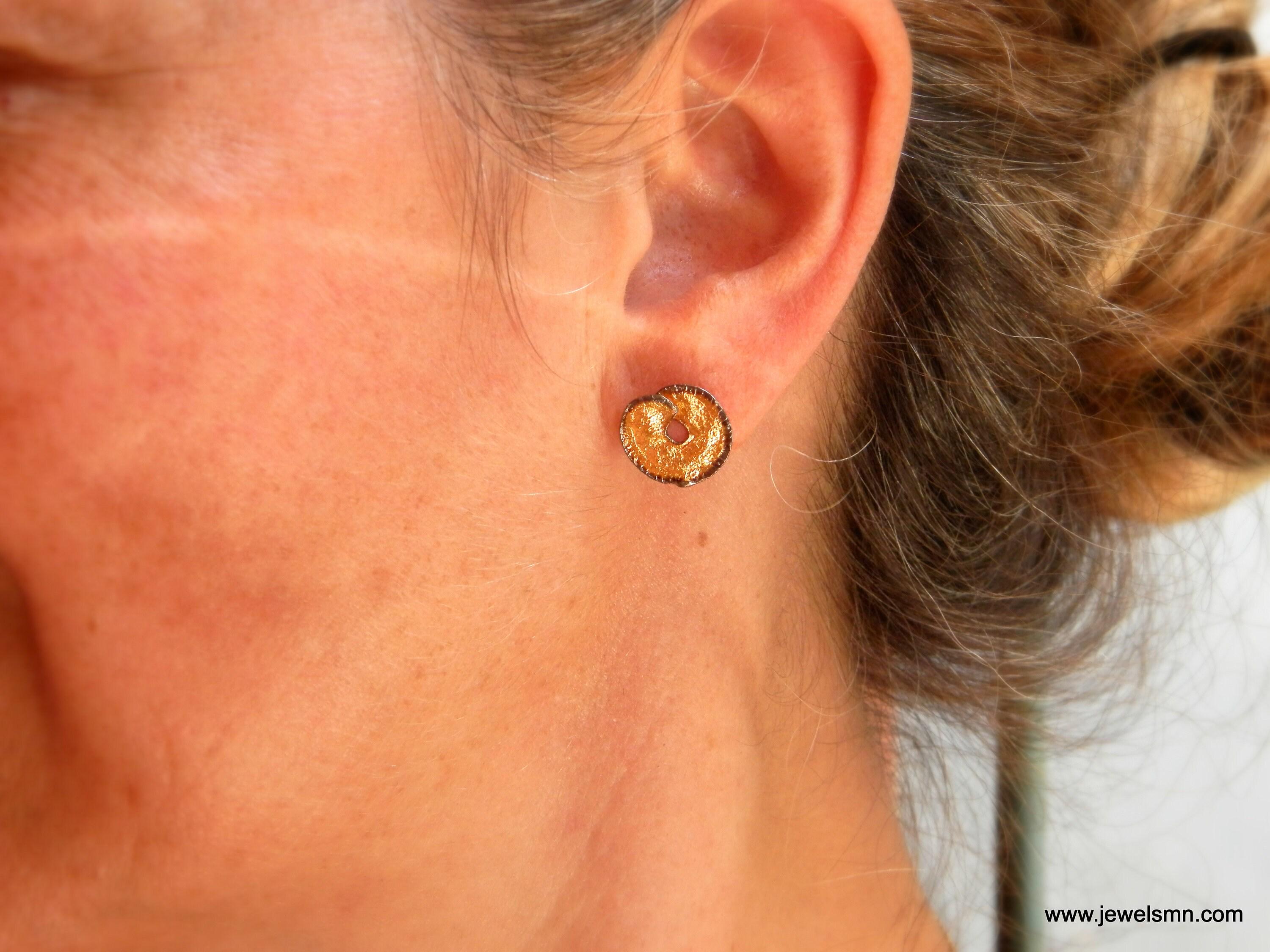 Gold Plated Leaf Earrings - Lightweight Recycled Brass Studs