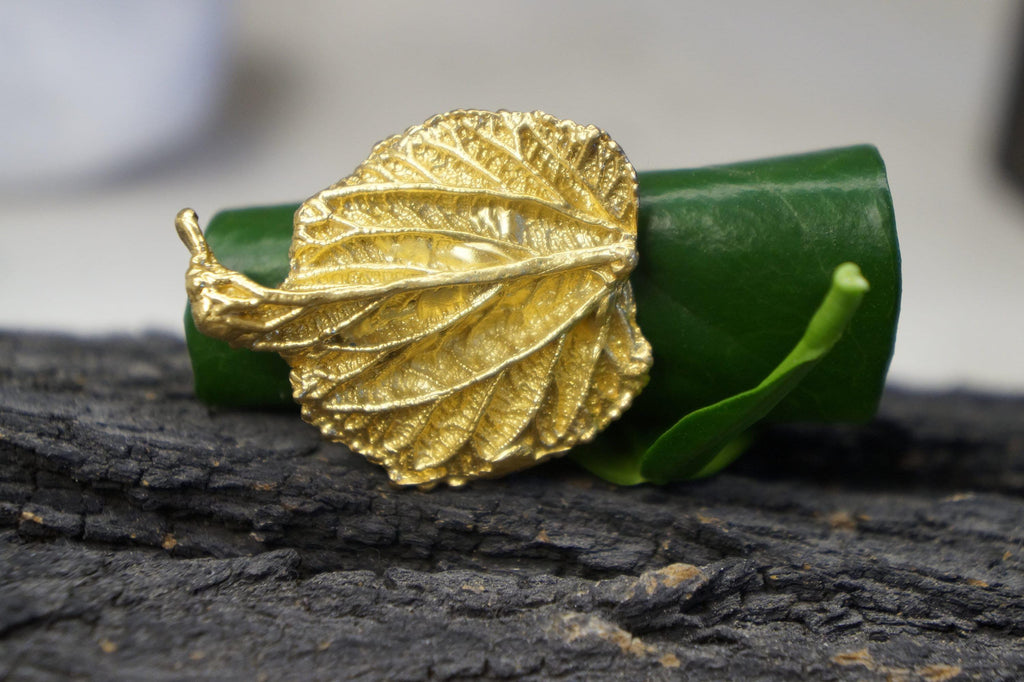 Mulberry Leaf Ring: Handmade 14K Gold-Plated Brass Botanical Jewelry