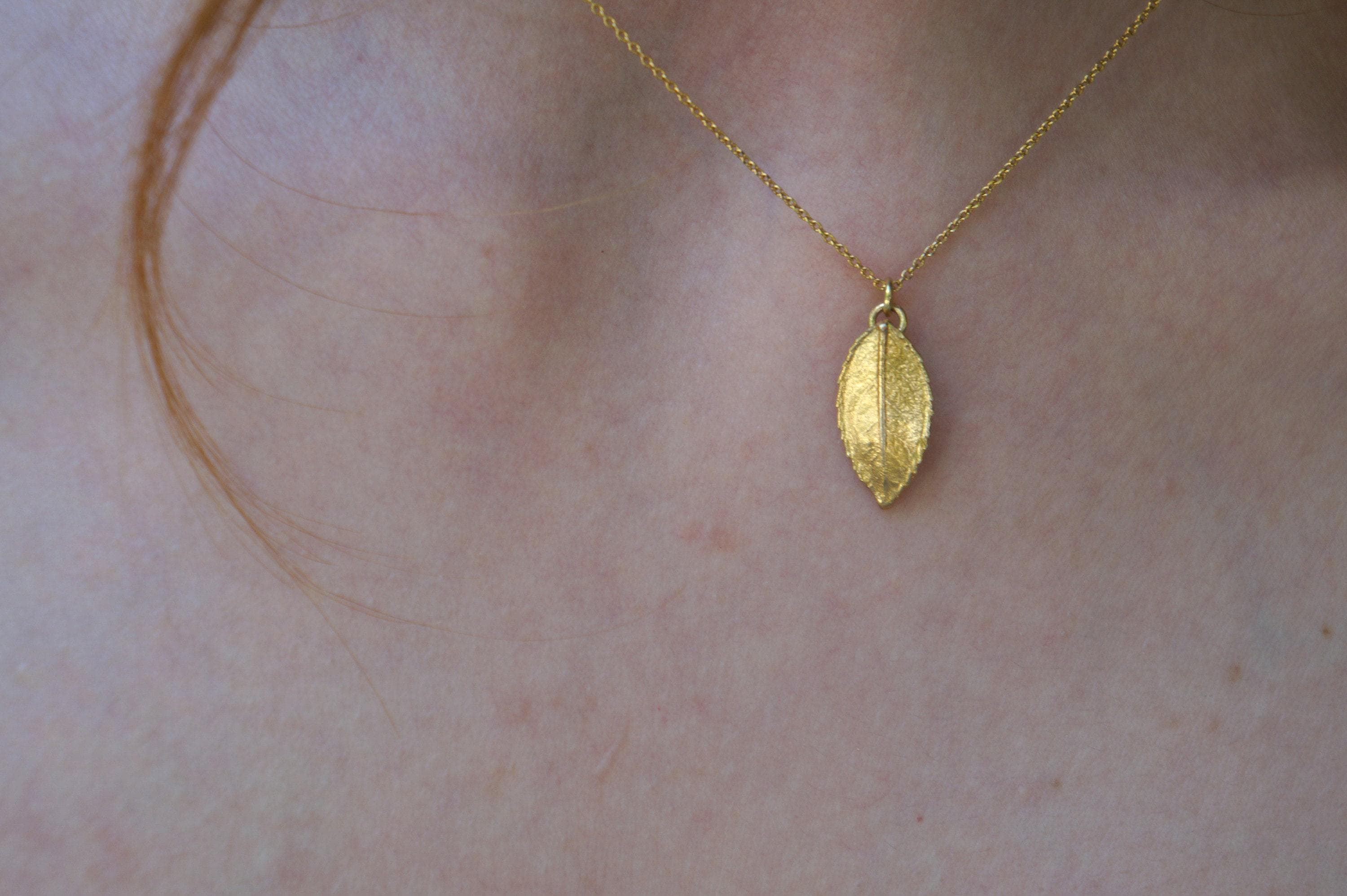 Rose Leaf Necklace: Minimalist Design - 14K Gold Plated Brass