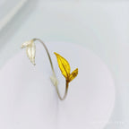 Nature Lover's Rose Leaf Cuff Bracelet, Gold-Plated Brass & Black Rhodium (Adjustable)