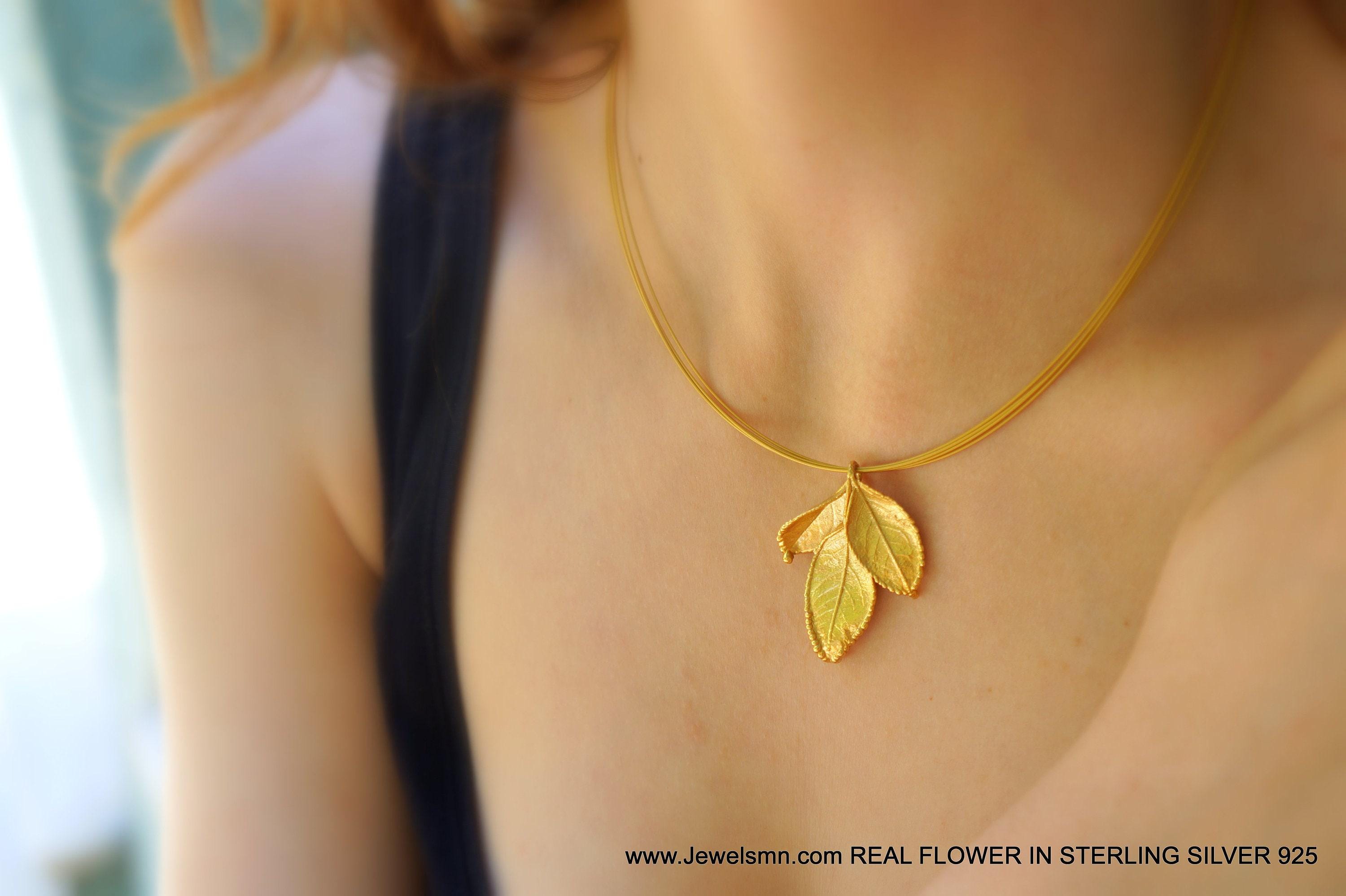 Rose Leaf Necklace - Eco-Friendly, Gold-Plated Brass Botanical Jewelry