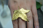 Ivy Flower Ring: Nature Inspired, Adjustable or Fixed - Gold Plated Brass