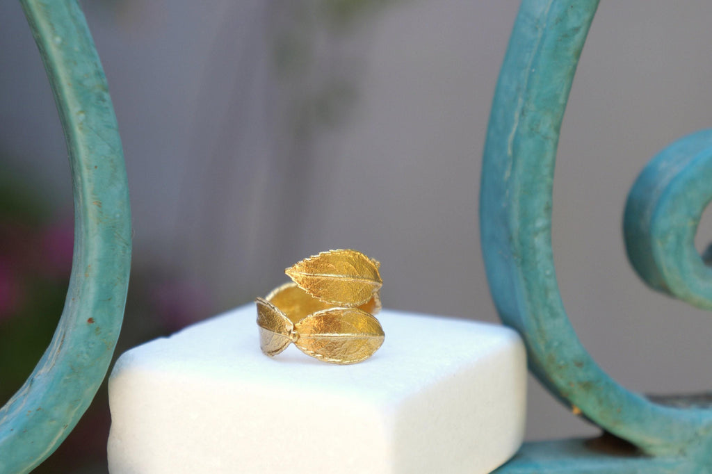 14K Gold Plated Ring – Nature Inspired Rose Leaf Jewelry | Handcrafted Gift