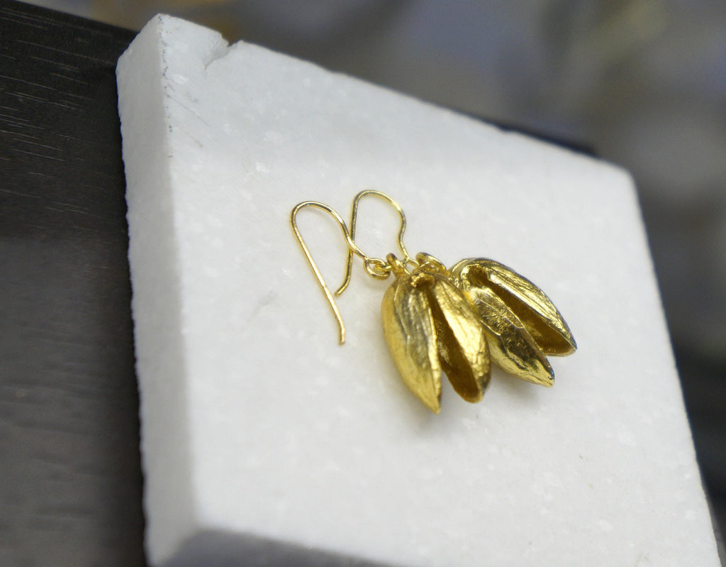 Gold Plated Pistachio Earrings: Lightweight Brass Dangles