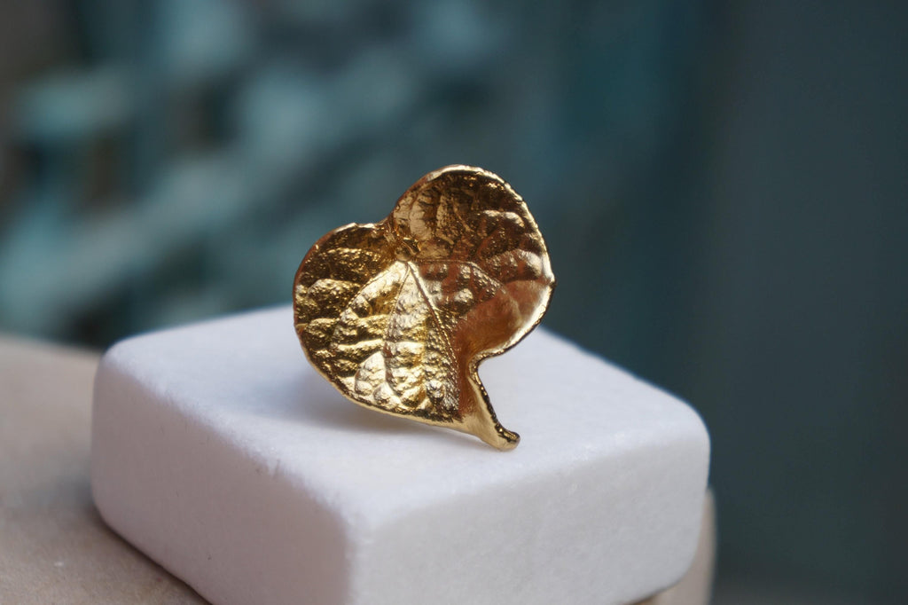 Forest Leaf Ring - 14k Gold-Plated Brass, Adjustable Plant Jewelry