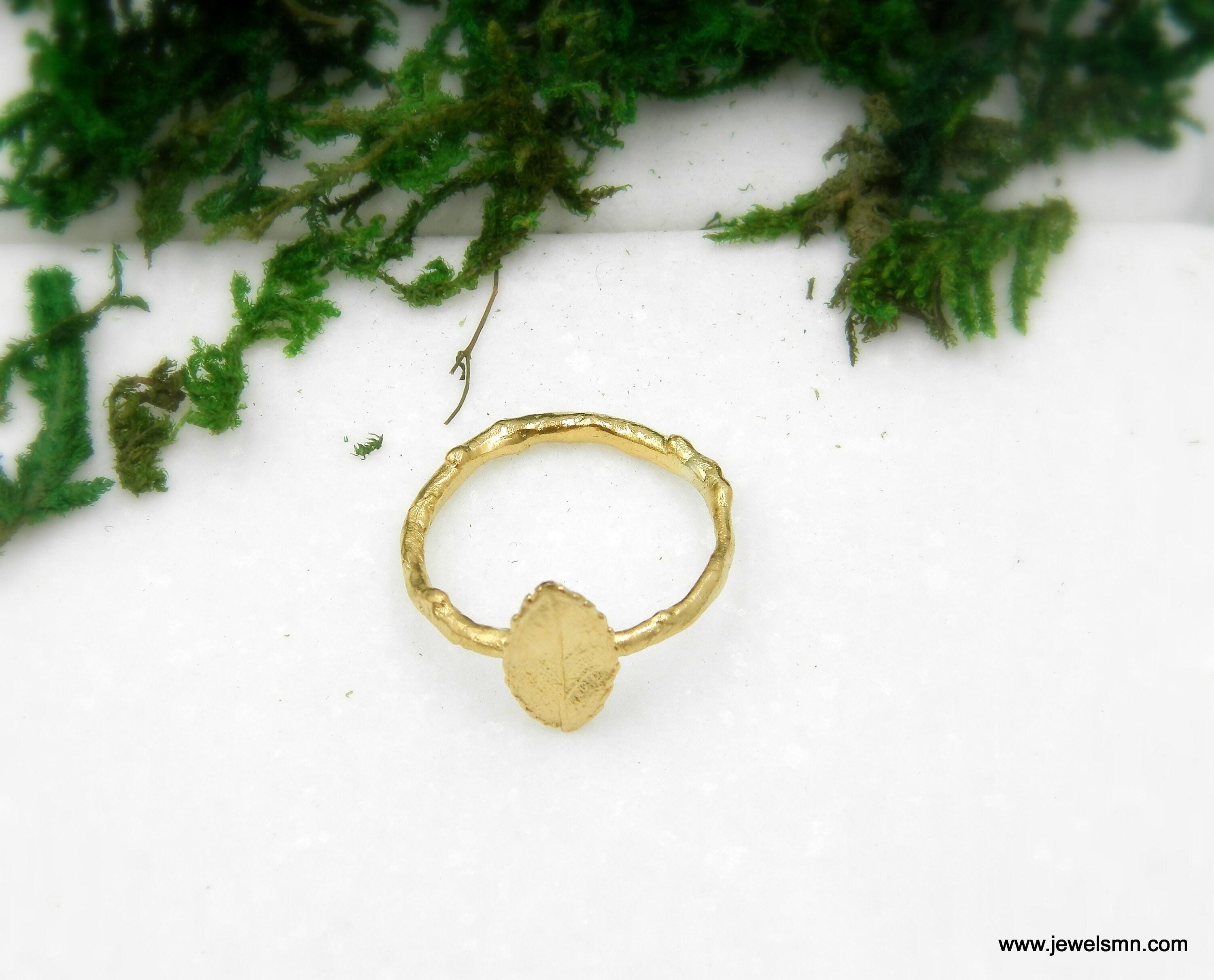Botanical Brass Ring - Handmade Rose Leaf, Eco-Friendly Style