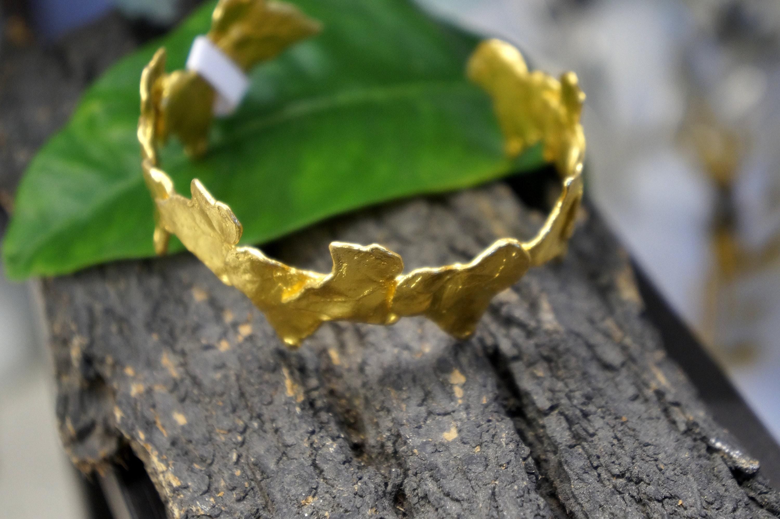 Adjustable Gold Bracelet – Sustainable Ivy Leaf Bangle With Botanical Casting Technique