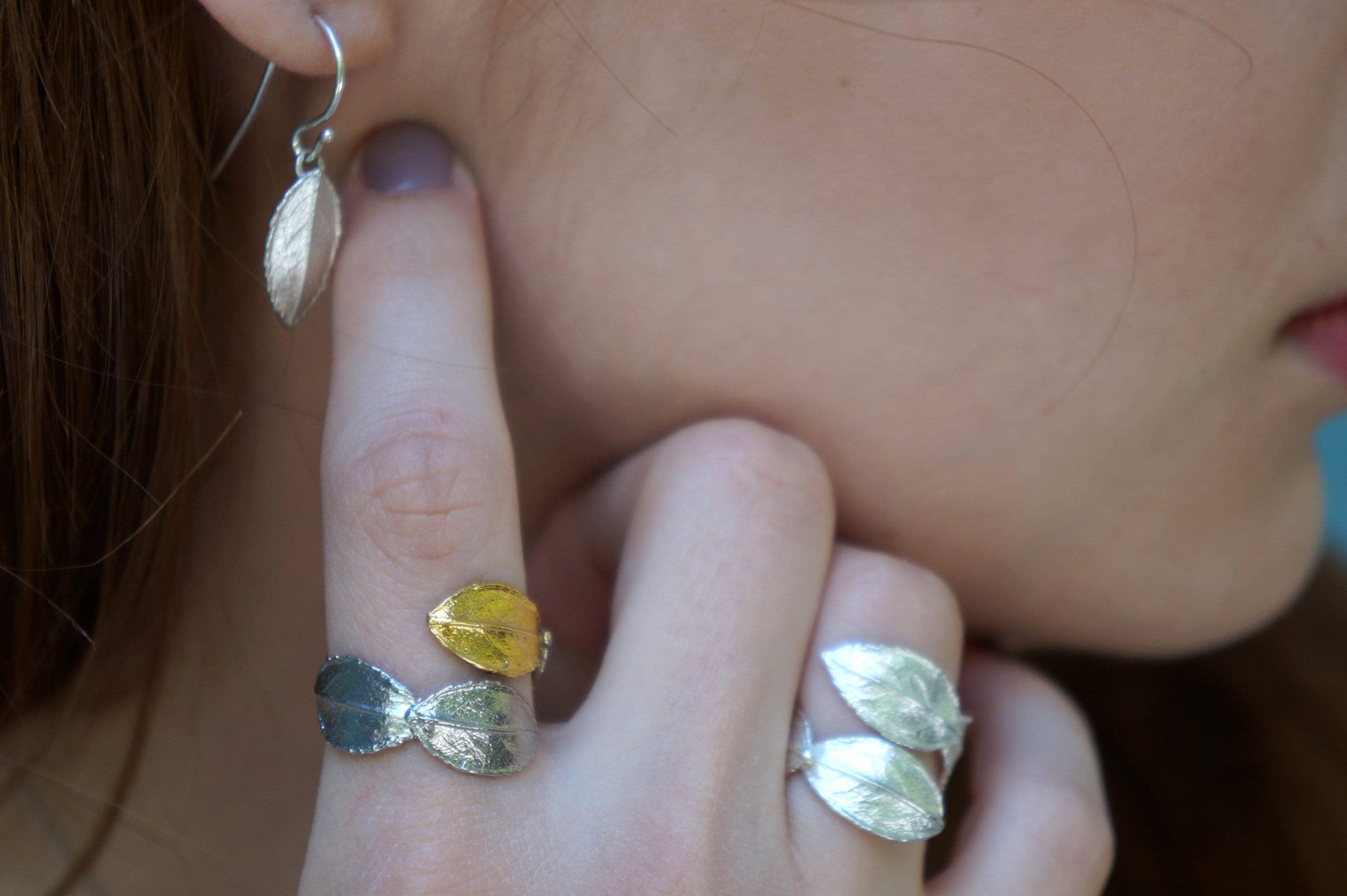 Real Rose Leaf Ring: Handmade Nature Jewelry in Gold-Plated Brass