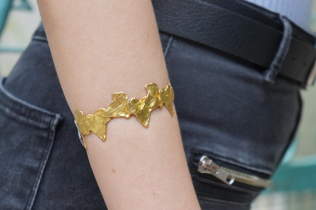 Adjustable Gold Bracelet – Sustainable Ivy Leaf Bangle With Botanical Casting Technique