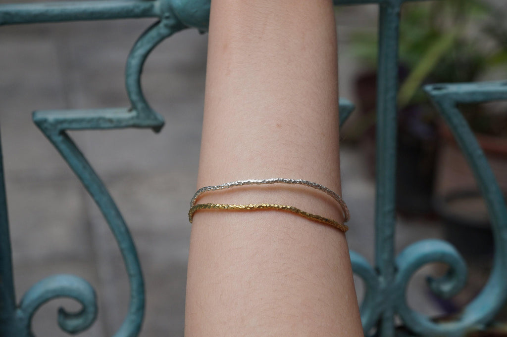 Pine Branch Bracelet – Adjustable Two-Tone Cuff | Handmade Nature Jewelry