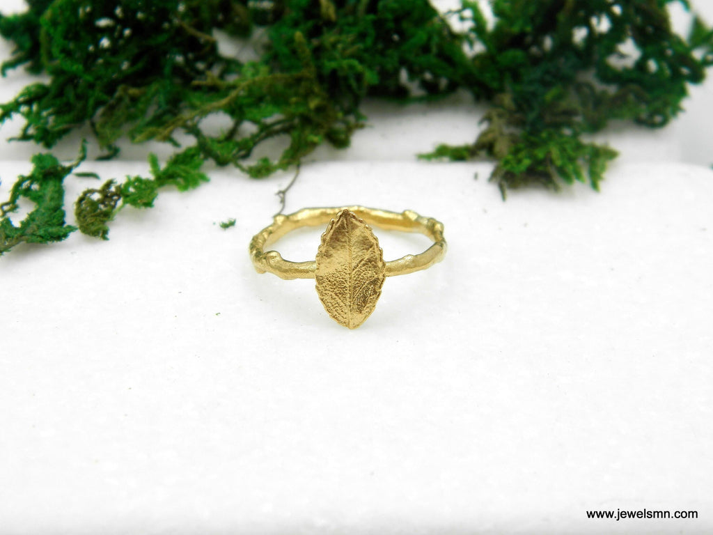 Botanical Brass Ring - Handmade Rose Leaf, Eco-Friendly Style