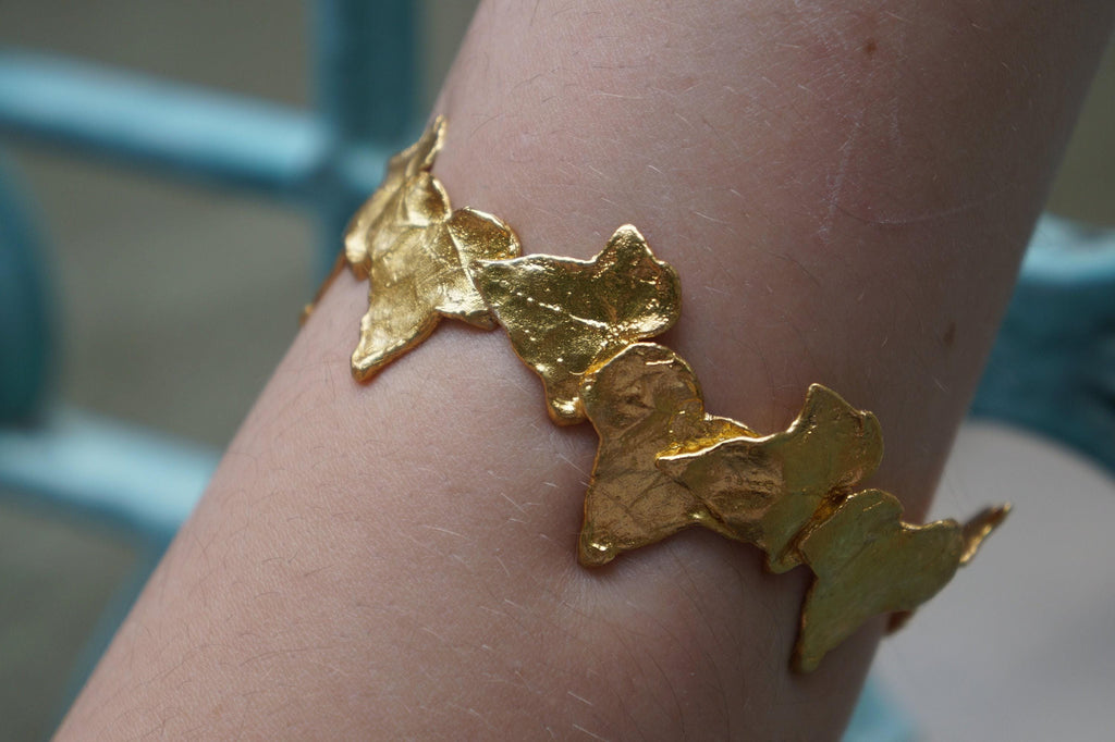 Adjustable Gold Bracelet – Sustainable Ivy Leaf Bangle With Botanical Casting Technique